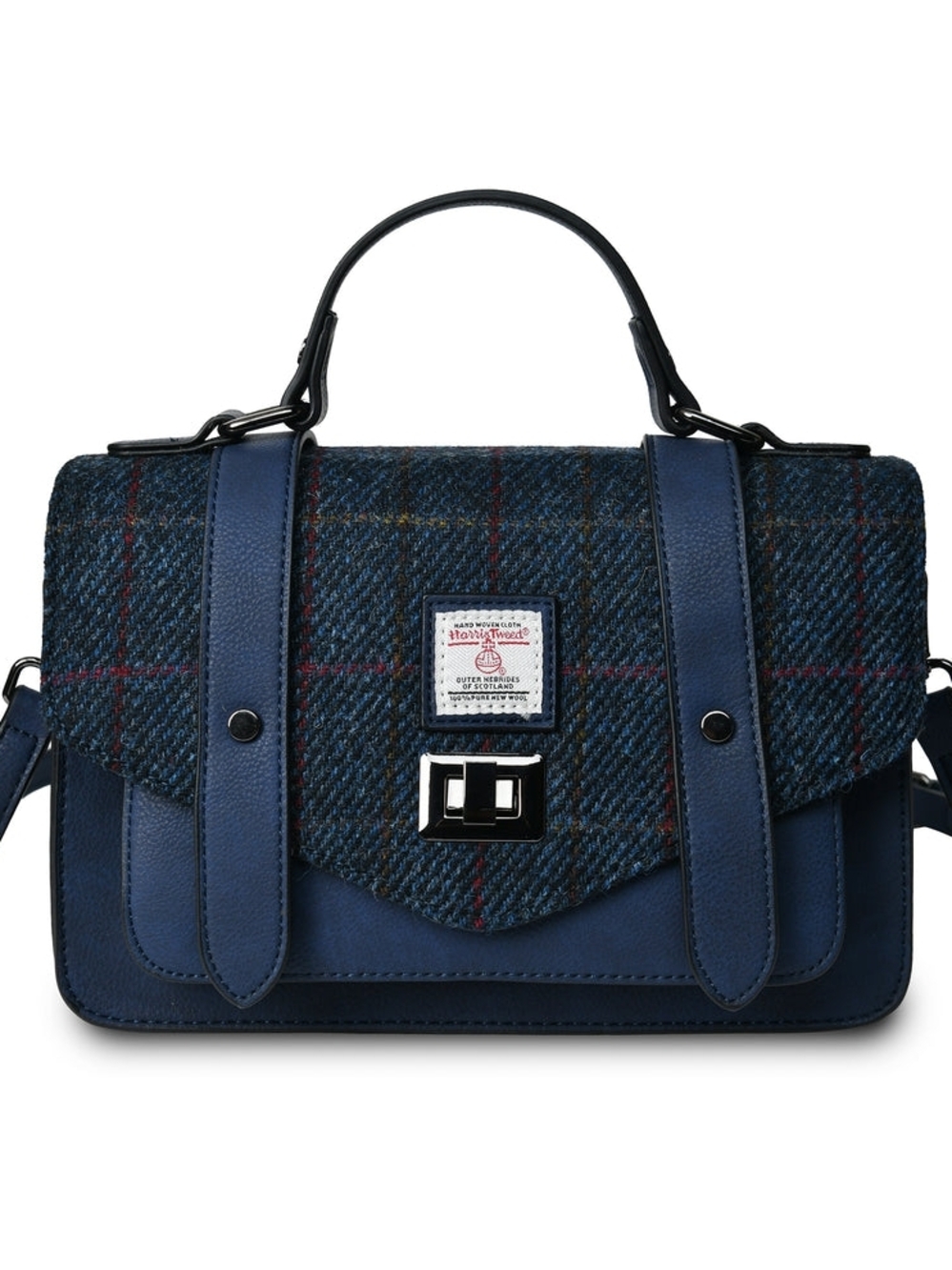 Harris Tweed Mefium Satchel - Blue Over-Check